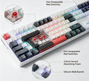 Crystal White RGB Gaming Keyboard - Image 3