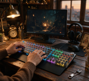 Retro Roundcap Typewriter Style Mechanical Gaming Keyboard - Image 3
