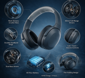 Wireless Headphones with Multi-Sensory Bass, Noise Isolating Over-Ear Fit - Image 3