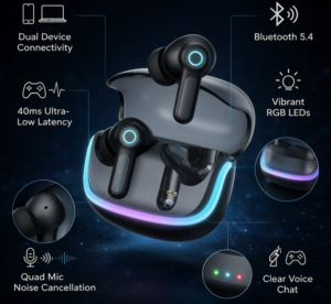 Wireless Earbuds with RGB LED Light