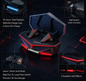 Wireless Gaming Headphone with Charging Case and Built-in Mic - Image 3